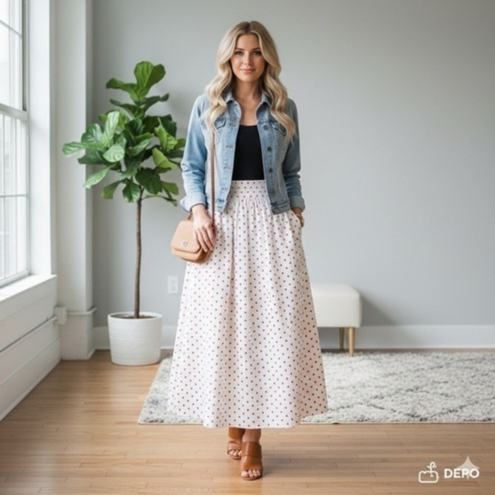 Princess Polly Red Polka Dot White High Waisted Valeria Maxi Skirt US 10 Pockets - Picture 3 of 7